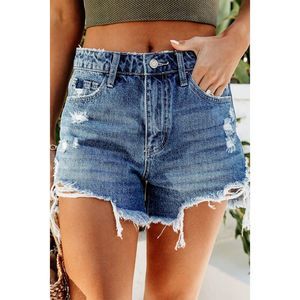 Azura Exchange  Sky Blue Distressed Raw Edge Jean Shorts